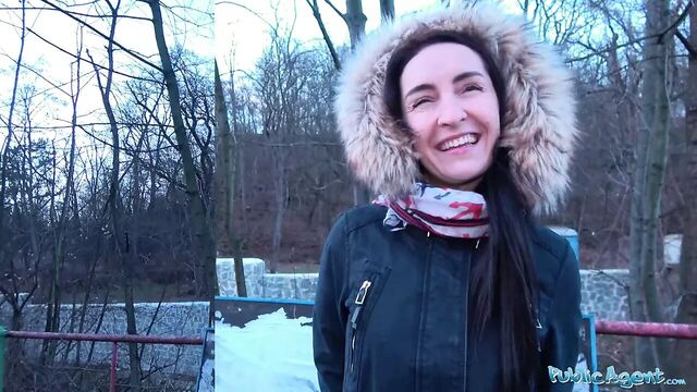 Public Agent Brunette with nice natural tits and pale skin