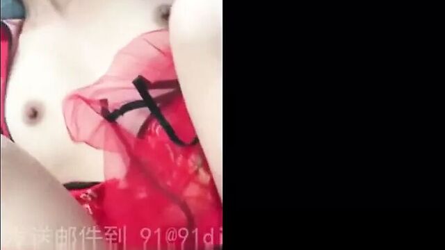 Cute Hairy Chinese Bride Enjoying Sex in her Wedding Night