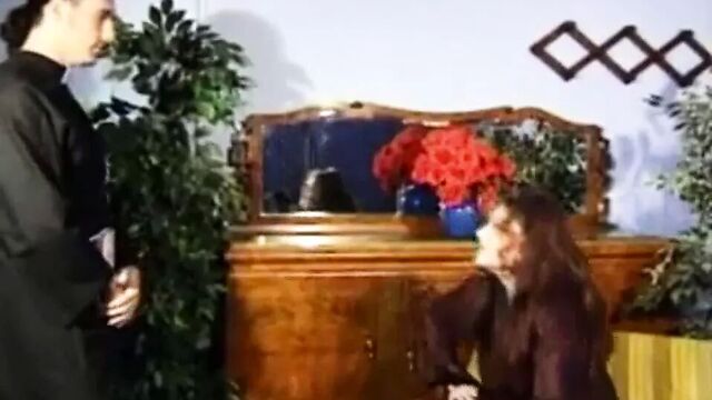 Hairy Italian seduce a priest to fuck her ass