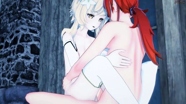 Diluc fucks Lumine doggystyle. Genshin Impact Hentai.