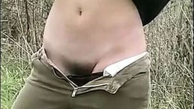 Hairy teen flashing outdoor