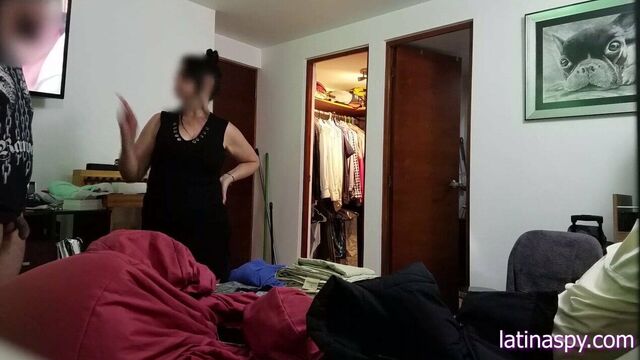 Jerking off in front of Maid, then grabbing her huge melons