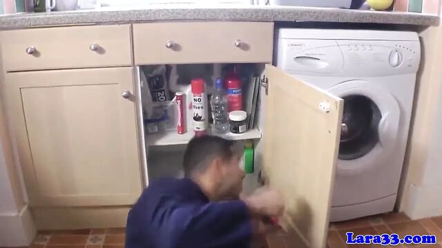 UK mature in stockings fucks and wanks repair man