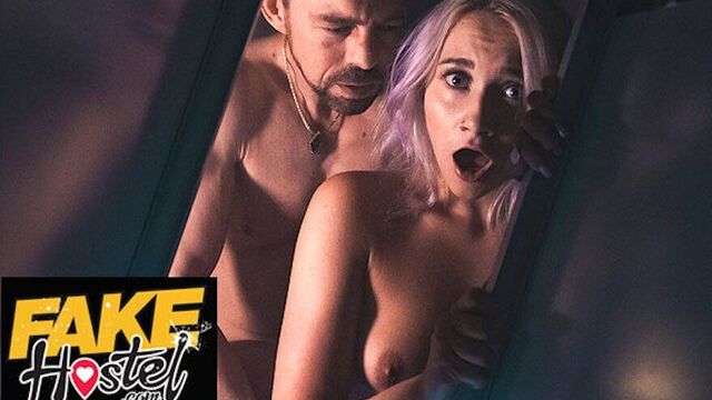 Fake Hostel Halloween Special - The Haunted Locker - with horny college teen getting super wet on massive cock