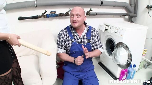 Chesty petite milf takes plumber's cock