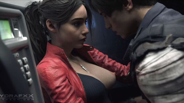 Claire Redfield And Leon In A Phone Booth