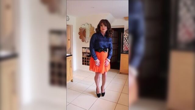 Orange pleated skirt