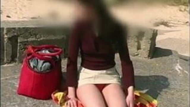 Brunette teen Charlene upskirt outdoor