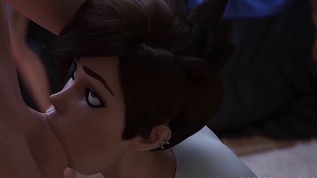 Overwatch hero Tracer deepthroats and fucks hard