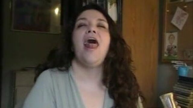 Mature BBW drinks cum from a shot glass