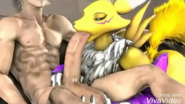 Renamon & human BWC thigh job & deepthroat blowjob