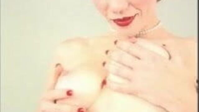 All natural redhead porn star in pin up dita style lingerie and stockings masturbating stripping